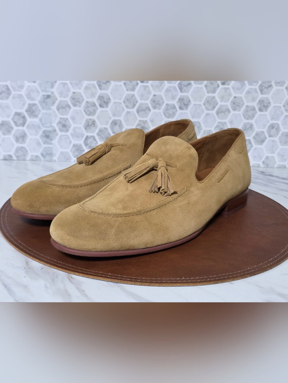 Allen Edmonds Suede Tassel Loafers in Beige